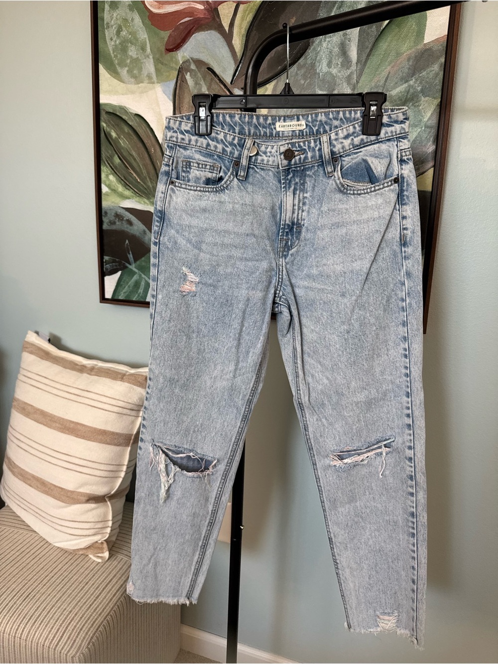 Earthbound Light Wash Distressed Mom Jeans